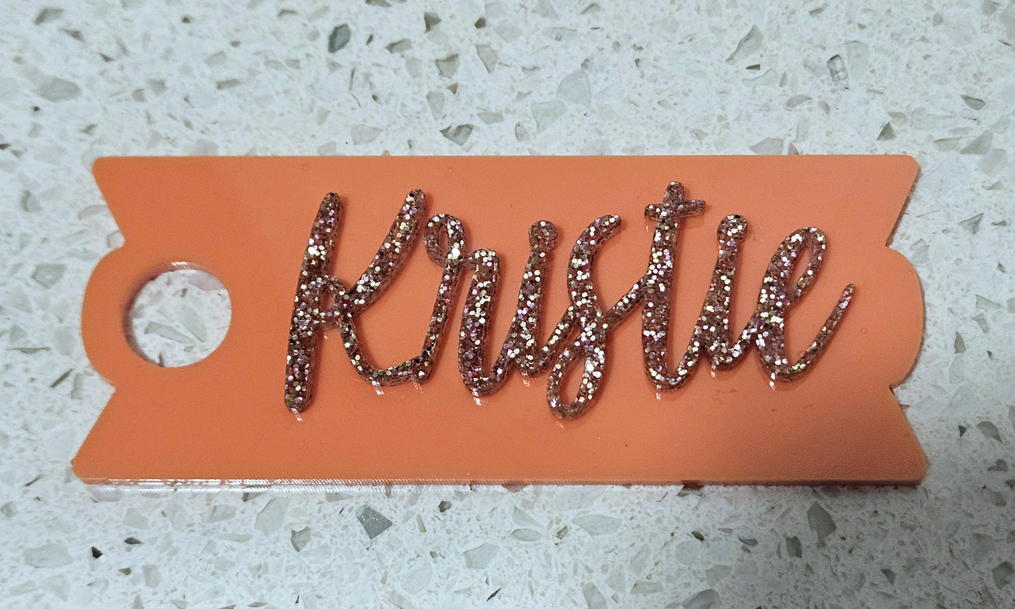 Tumbler topper nameplate - acrylic 2 layer (base layer and acrylic name layer