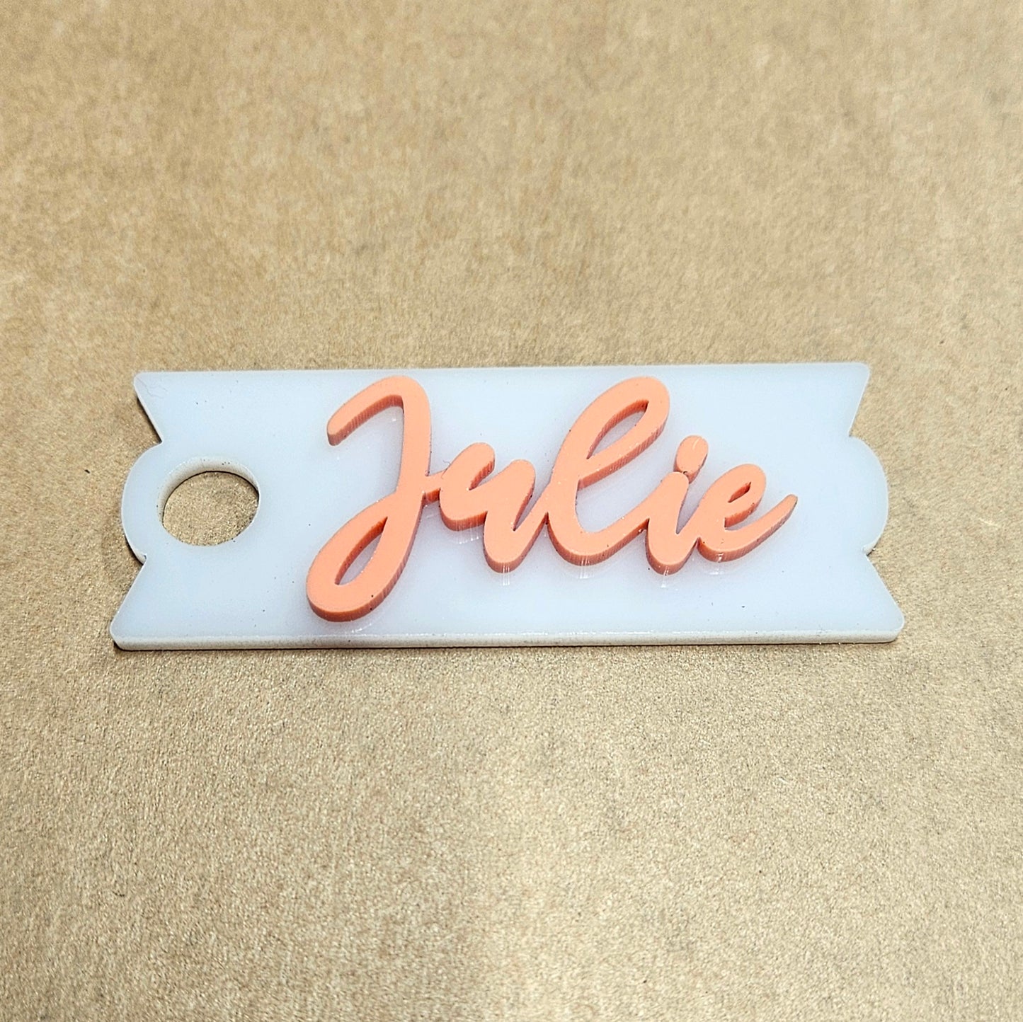 Tumbler topper nameplate - acrylic 2 layer (base layer and acrylic name layer
