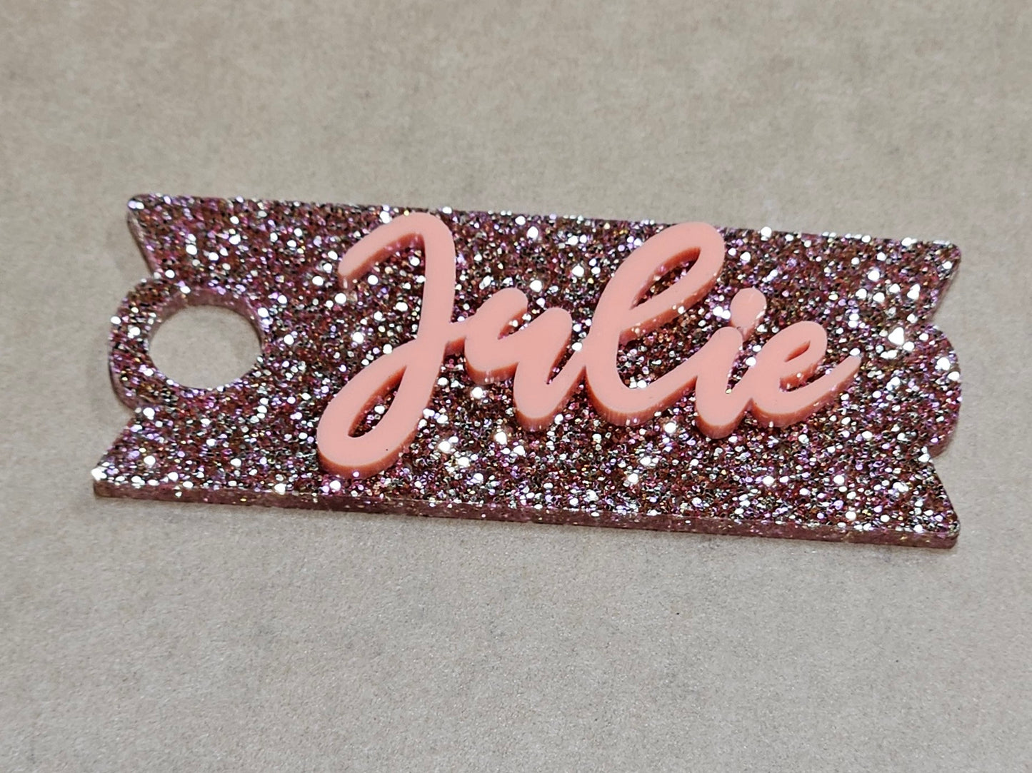 Tumbler topper nameplate - acrylic 2 layer (base layer and acrylic name layer