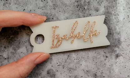 Tumbler topper nameplate - acrylic 2 layer (base layer and acrylic name layer