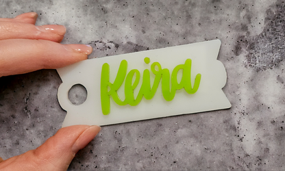 Tumbler topper nameplate - acrylic 2 layer (base layer and acrylic name layer