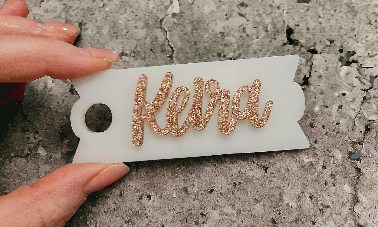 Tumbler topper nameplate - acrylic 2 layer (base layer and acrylic name layer